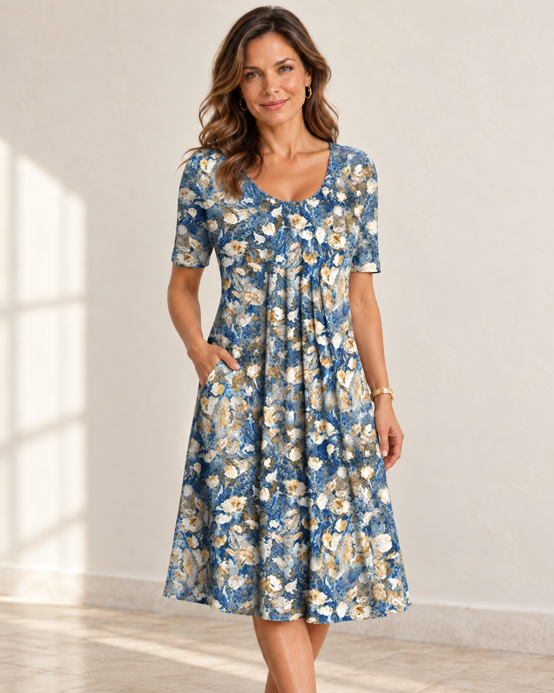 Harper | Floral Pocket Dress — Light blue floral
