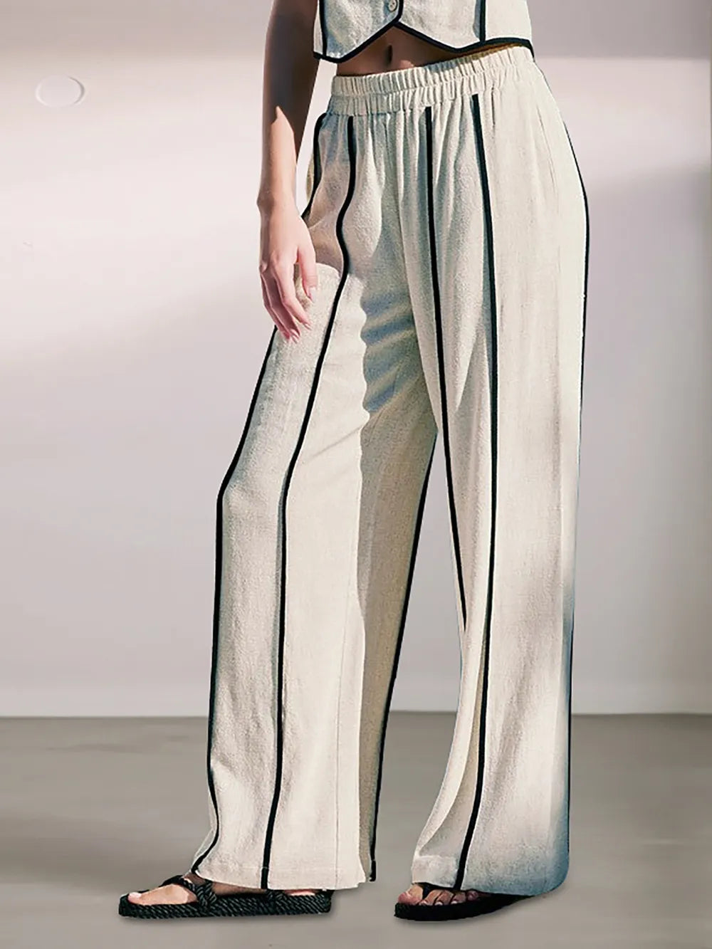 Harper linen-blend stripe set in beige – view 4 – Matilda Mae