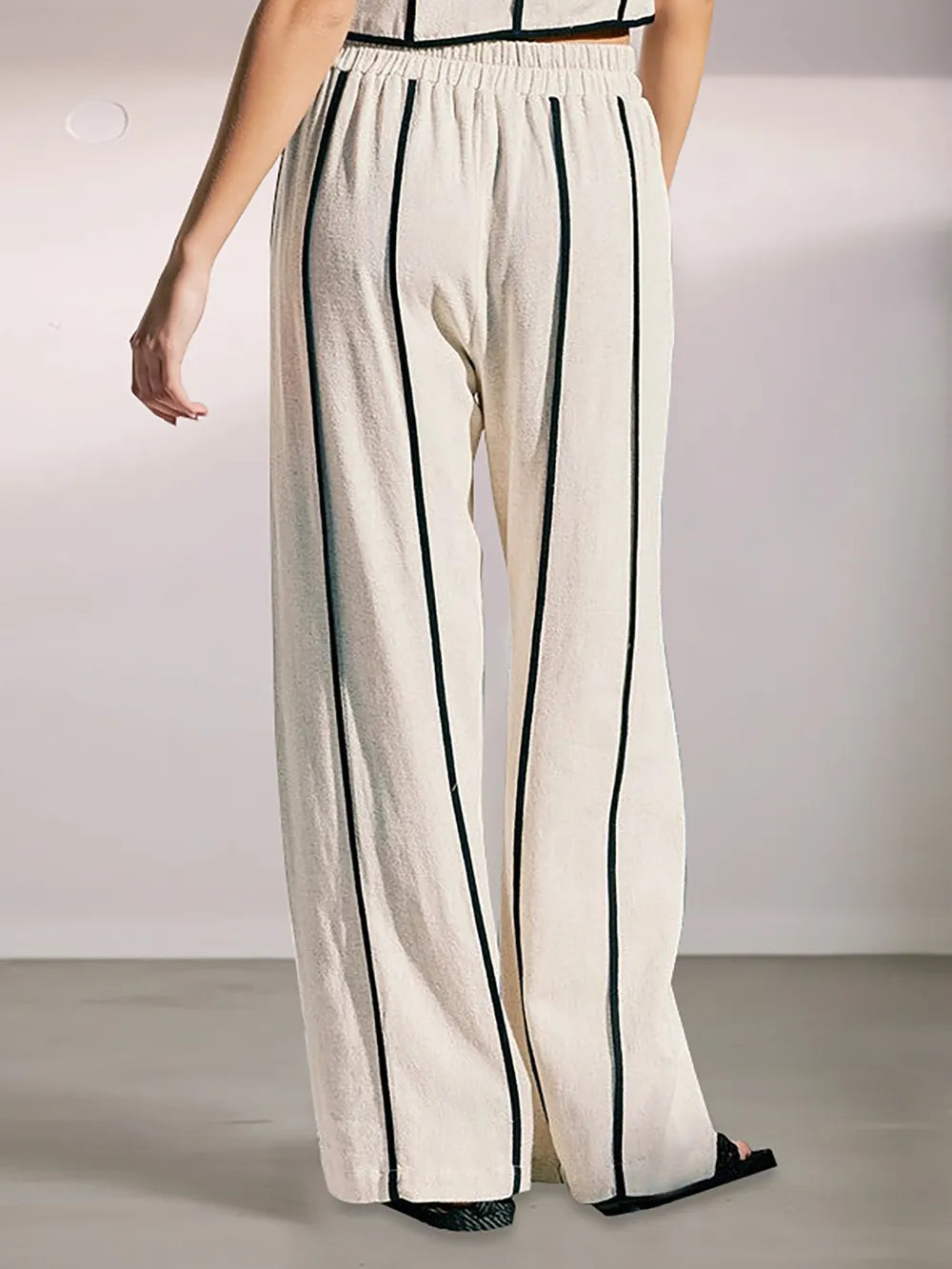 Harper linen-blend stripe set in beige – view 5 – Matilda Mae