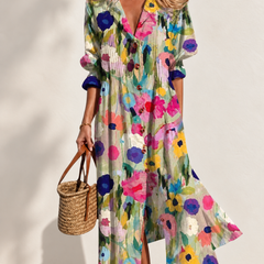 Paula Printed Boho Maxi Dress in Multicolored 1 — front view