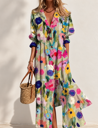 Paula Printed Boho Maxi Dress in Multicolored 1 — front view