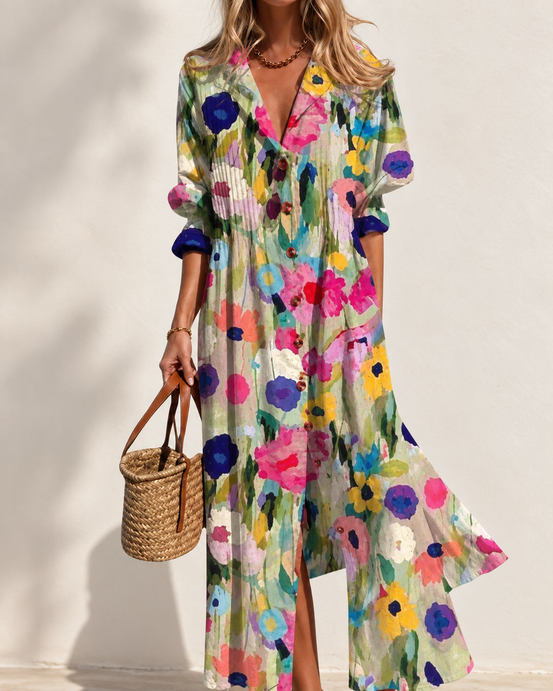 Paula Printed Boho Maxi Dress in Multicolored 1 — front view