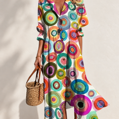 Paula Printed Boho Maxi Dress in Multicolored 2 — front view