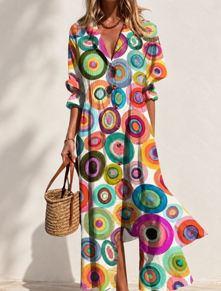 Paula Printed Boho Maxi Dress in Multicolored 2 — front view