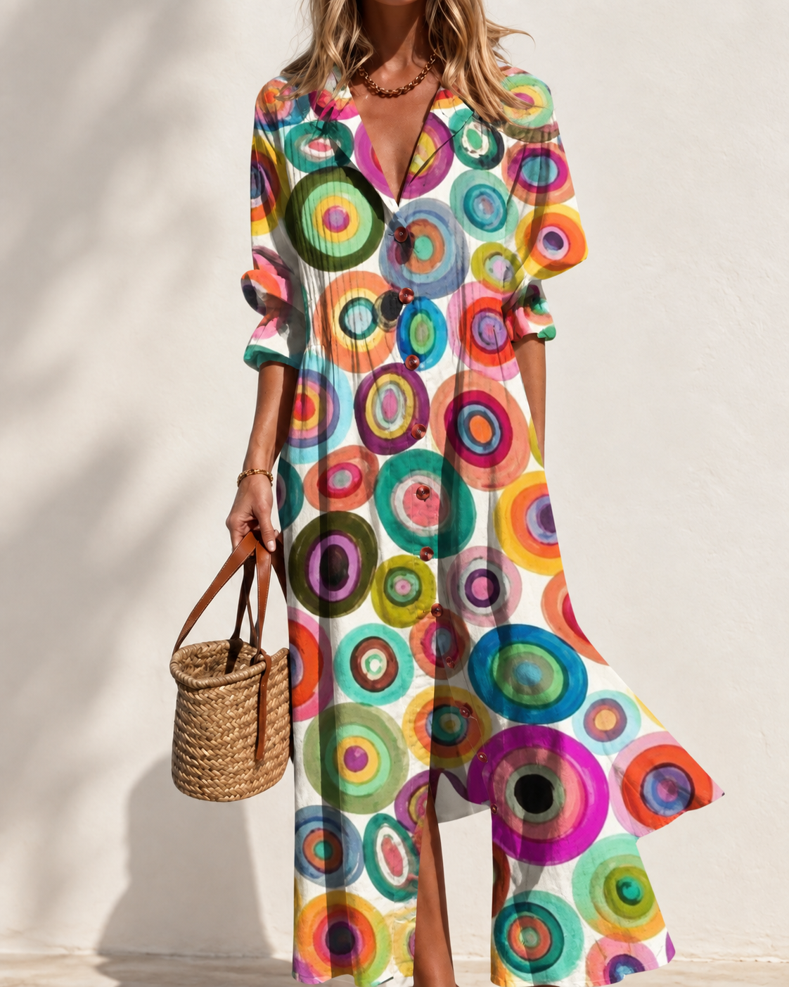 Paula Printed Boho Maxi Dress in Multicolored 2 — front view