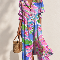 Paula Printed Boho Maxi Dress in Red — front view