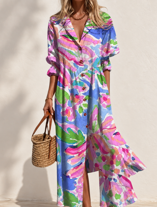Paula Printed Boho Maxi Dress in Red — front view