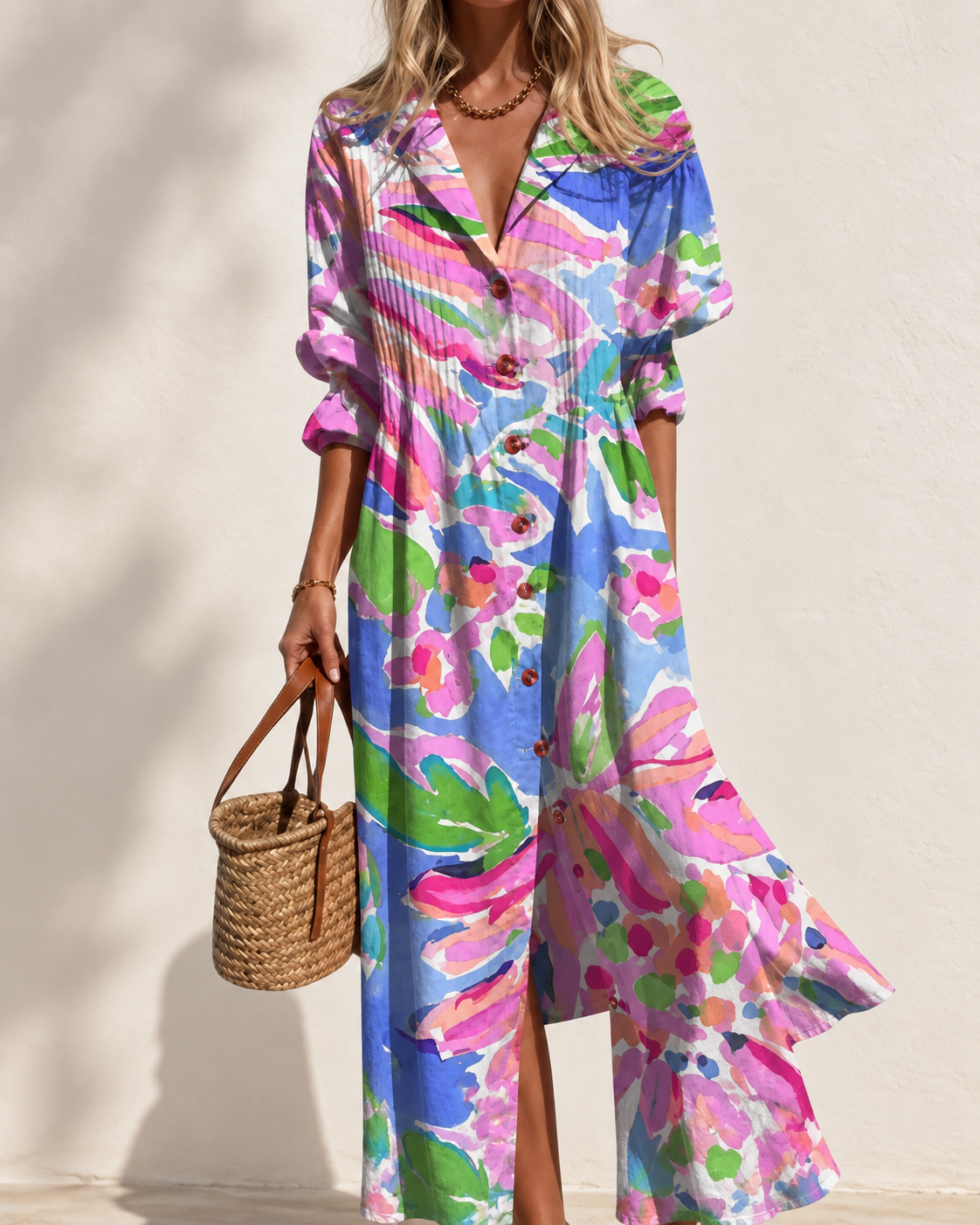 Paula Printed Boho Maxi Dress in Red — front view
