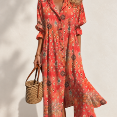 Paula Printed Boho Maxi Dress in Rouge — front view