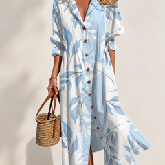 Paula Printed Boho Maxi Dress in Skyblue — front view
