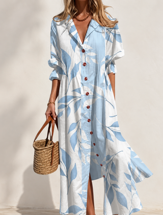 Paula Printed Boho Maxi Dress in Skyblue — front view