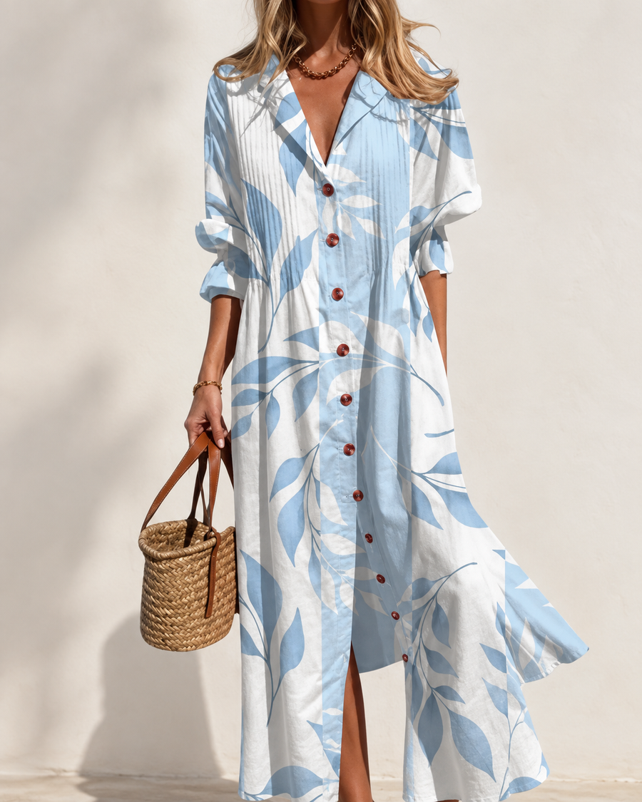 Paula Printed Boho Maxi Dress in Skyblue — front view