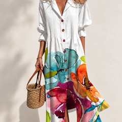 Paula Printed Boho Maxi Dress in White — front view