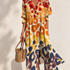 Paula Printed Boho Maxi Dress in Yellow — front view