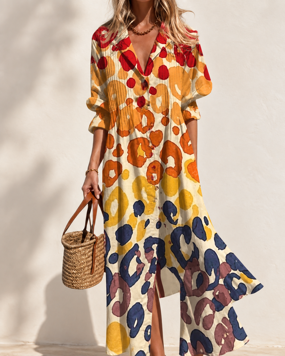Paula Printed Boho Maxi Dress in Yellow — front view