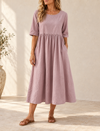 Sage | Gathered Midi Dress — Dusty Pink