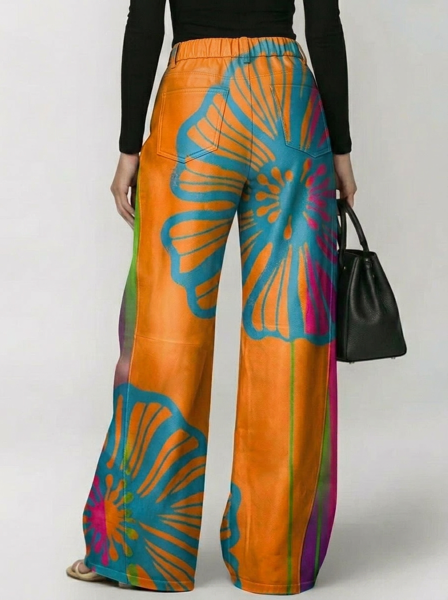 Printed Wide-Leg Button-Detail Cut-Out Pants