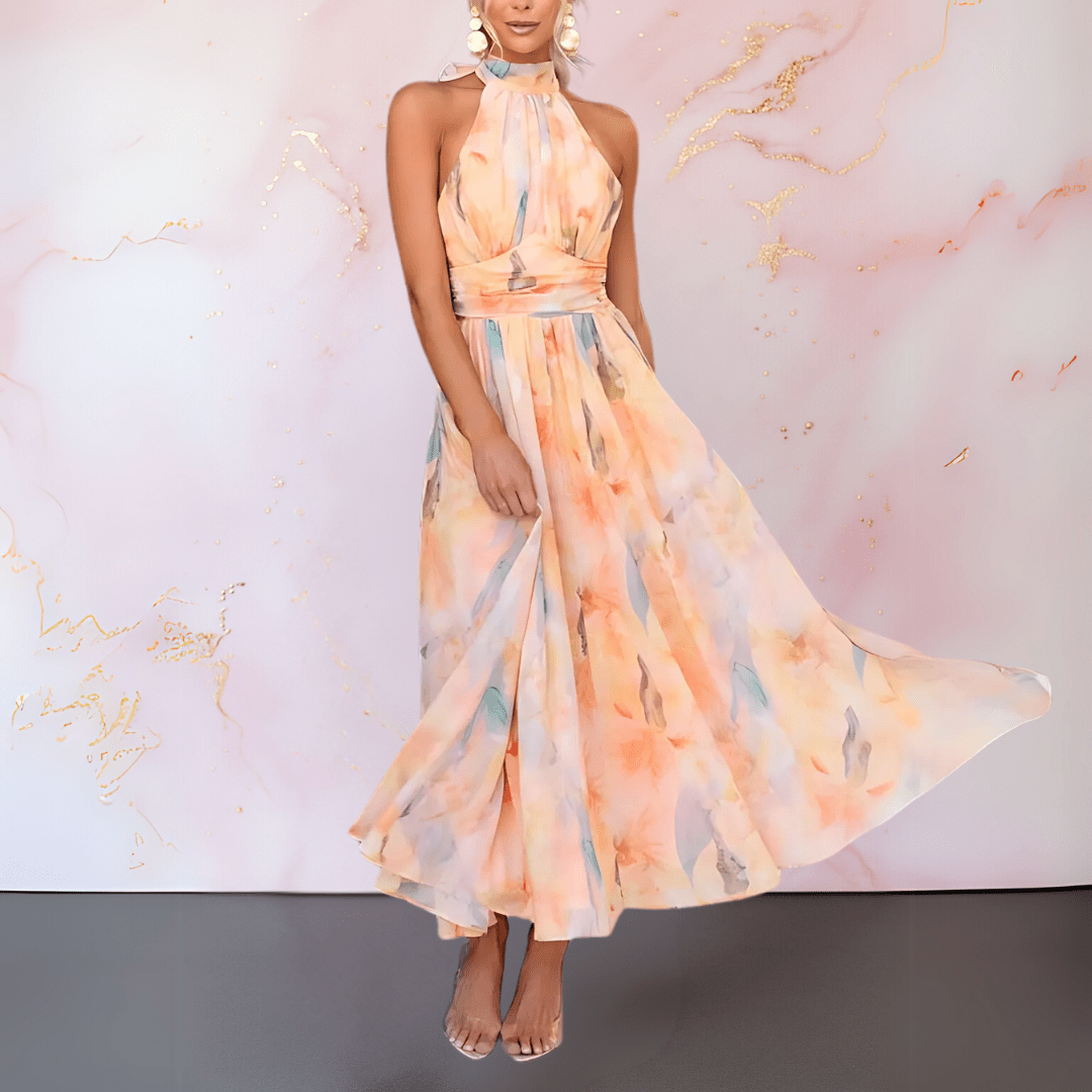Micah | Halterneck Watercolour Print Dress