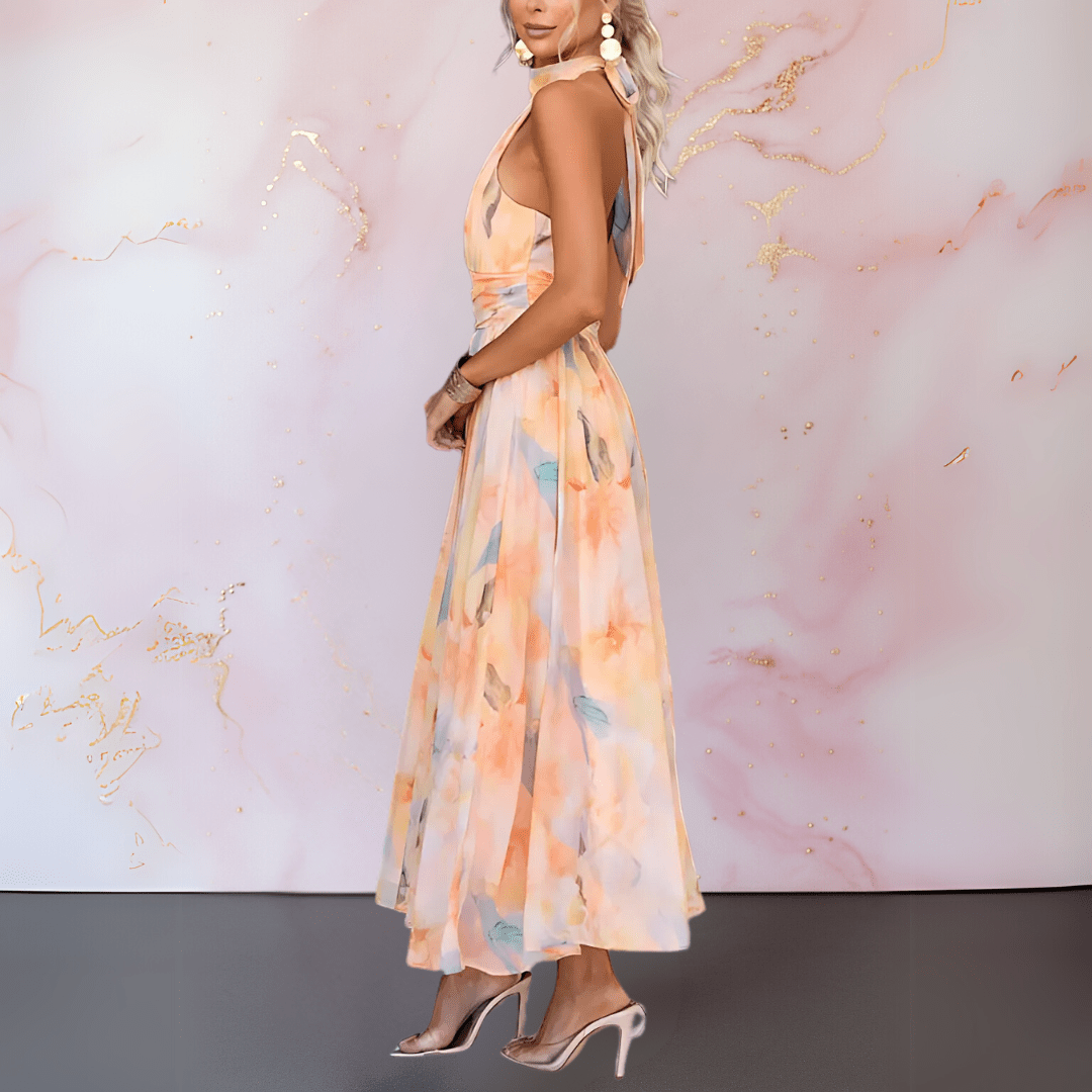 Micah | Halterneck Watercolour Print Dress
