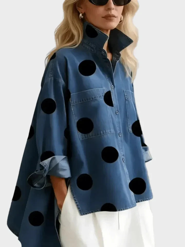 Pollie | Artistic Polka Dot Denim Top