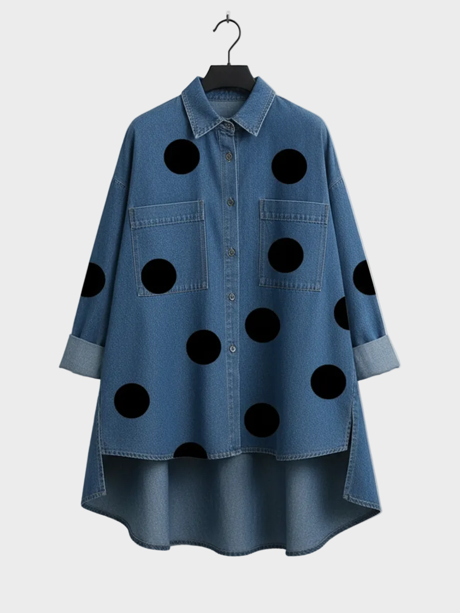 Pollie | Artistic Polka Dot Denim Top
