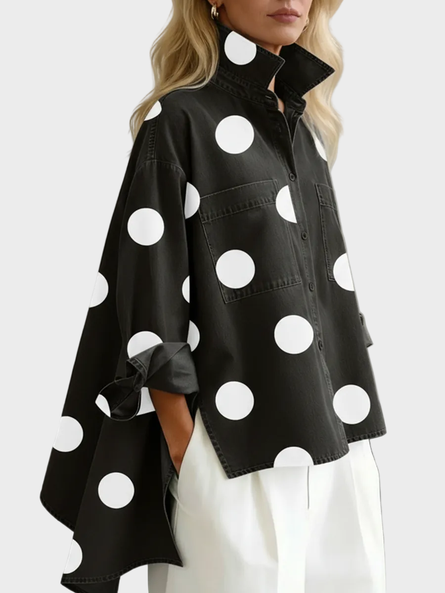 Pollie | Artistic Polka Dot Denim Top