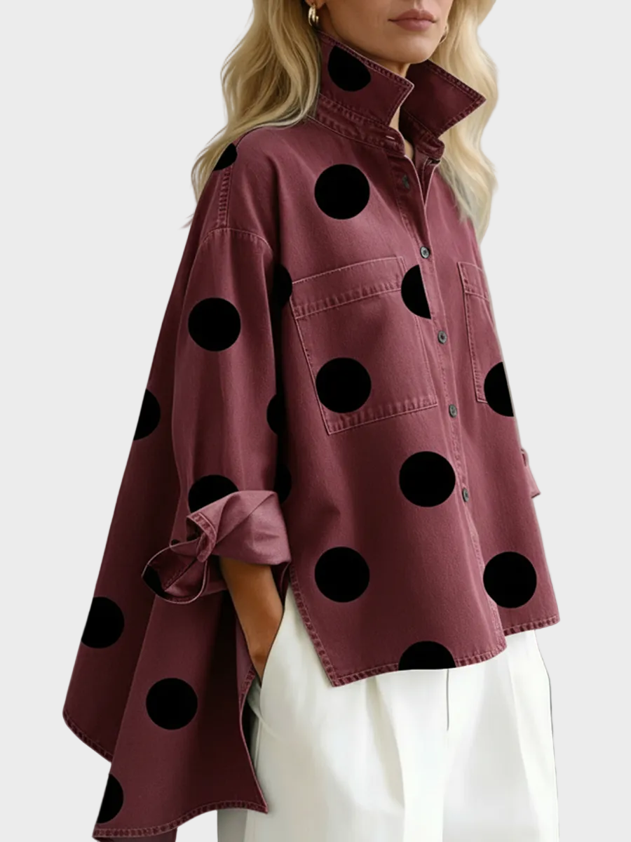 Pollie | Artistic Polka Dot Denim Top