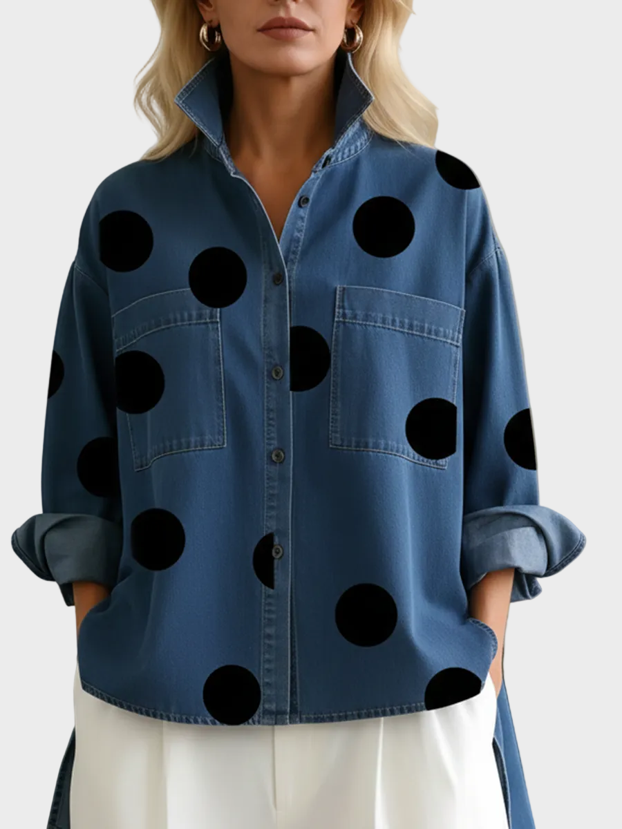 Pollie | Artistic Polka Dot Denim Top