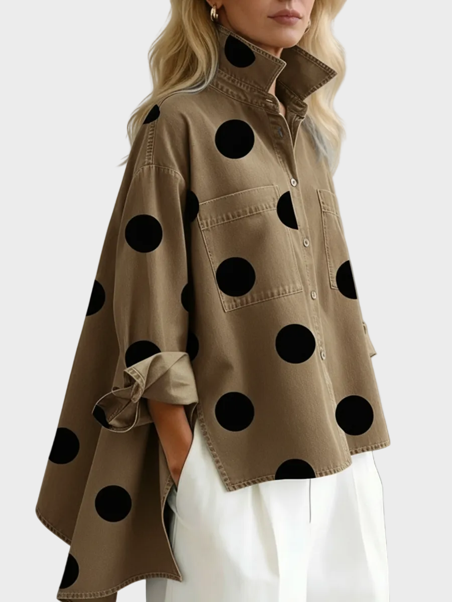 Pollie | Artistic Polka Dot Denim Top