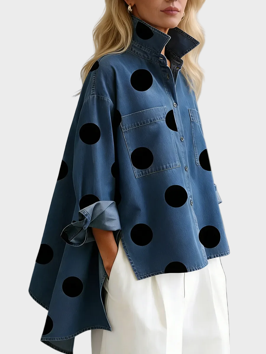 Pollie | Artistic Polka Dot Denim Top