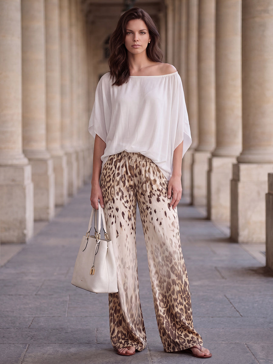 Leopard Print Gradient Wide-Leg Pocket Pants