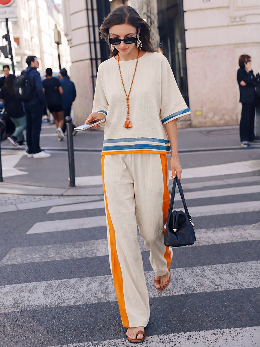 Striped High-Waist Pocket Relaxed Pants