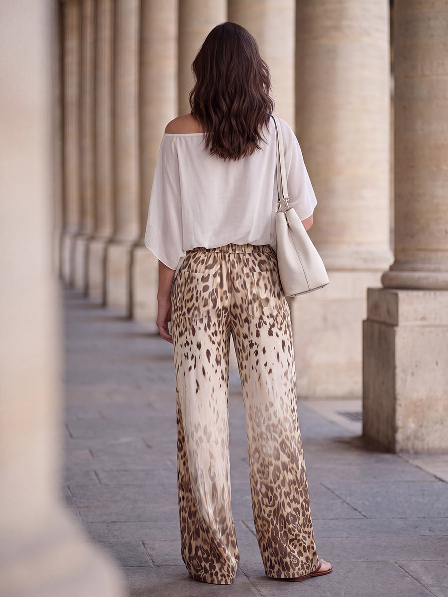Leopard Print Gradient Wide-Leg Pocket Pants