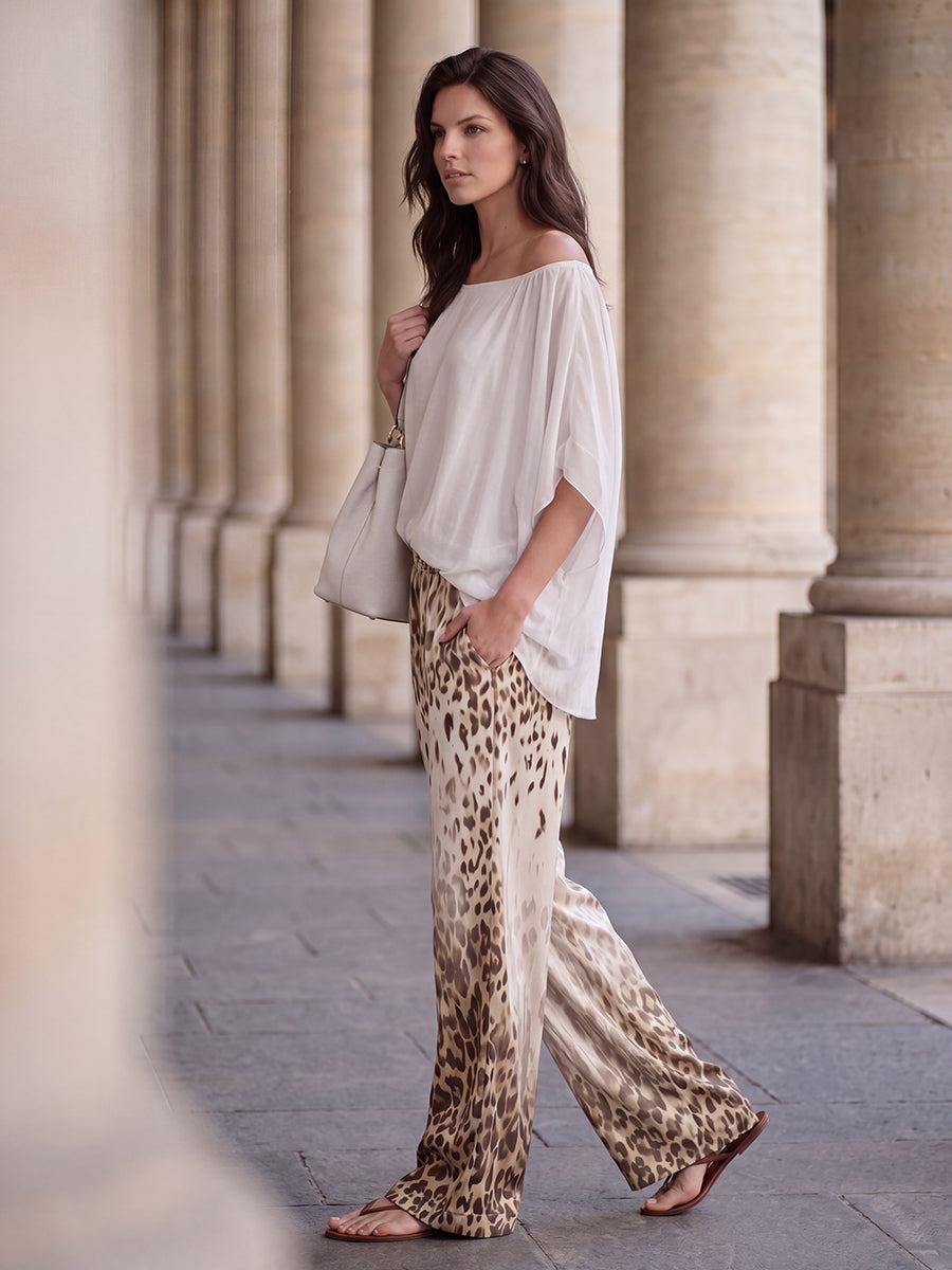 Leopard Print Gradient Wide-Leg Pocket Pants