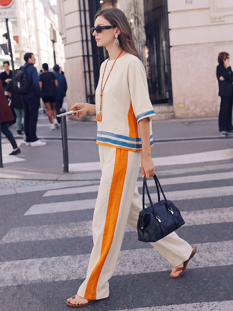 Striped High-Waist Pocket Relaxed Pants