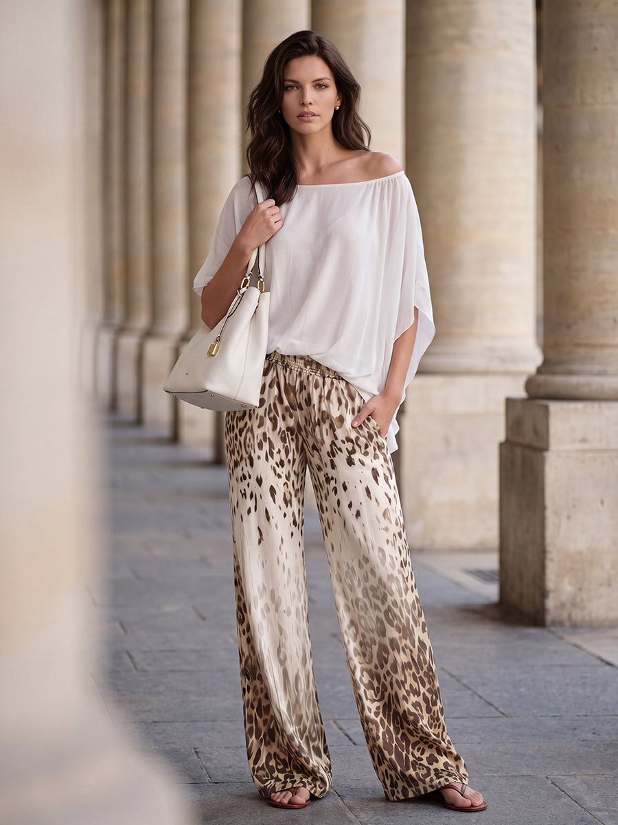 Leopard Print Gradient Wide-Leg Pocket Pants