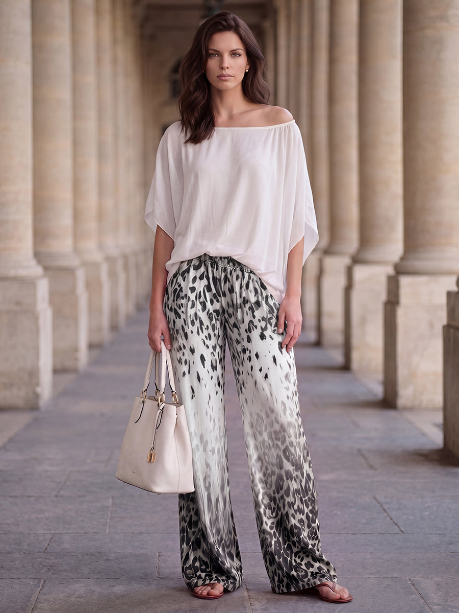 Leopard Print Gradient Wide-Leg Pocket Pants